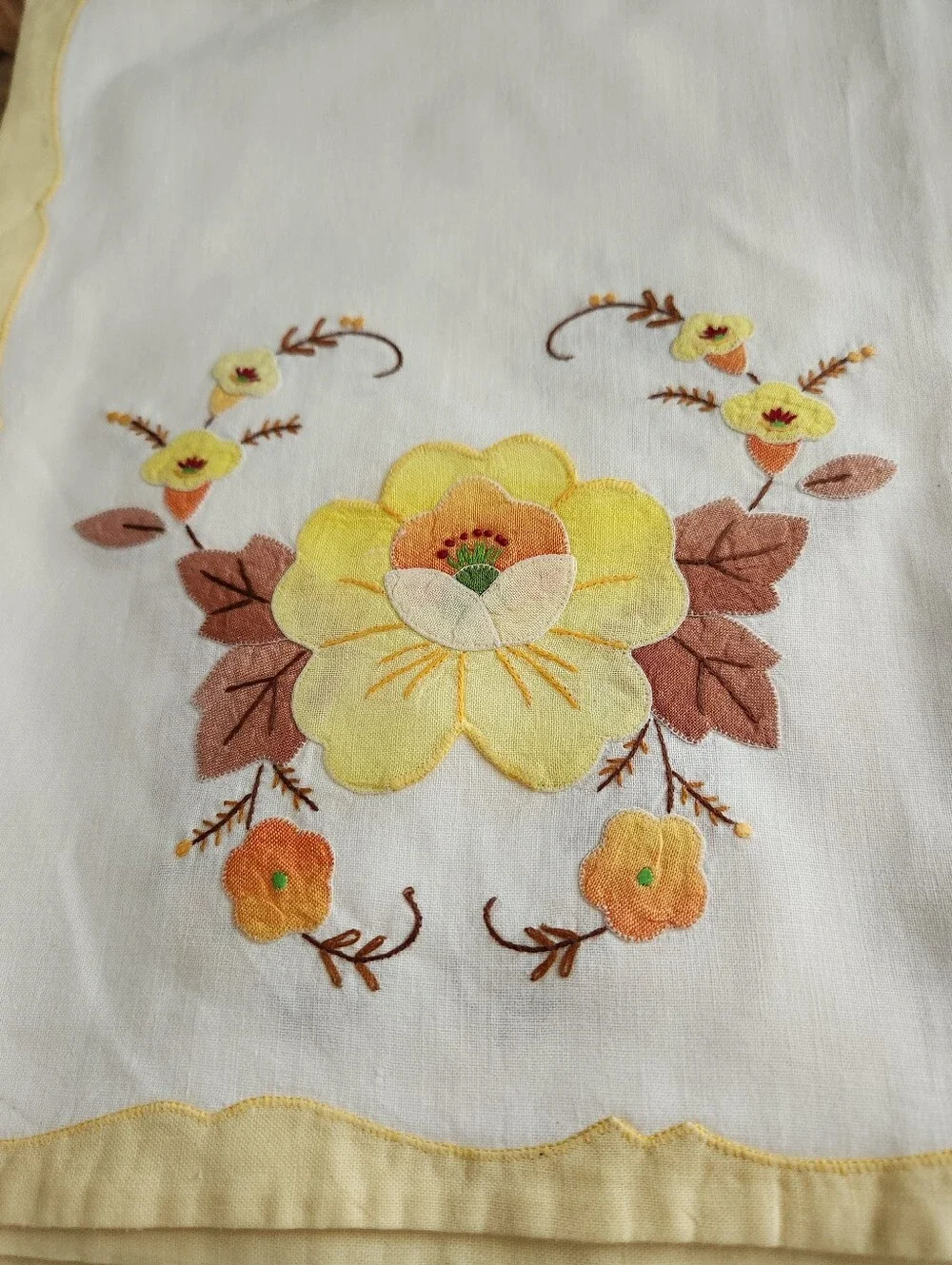 Embroidered Yellow Floral Table Placemats - Set of 8